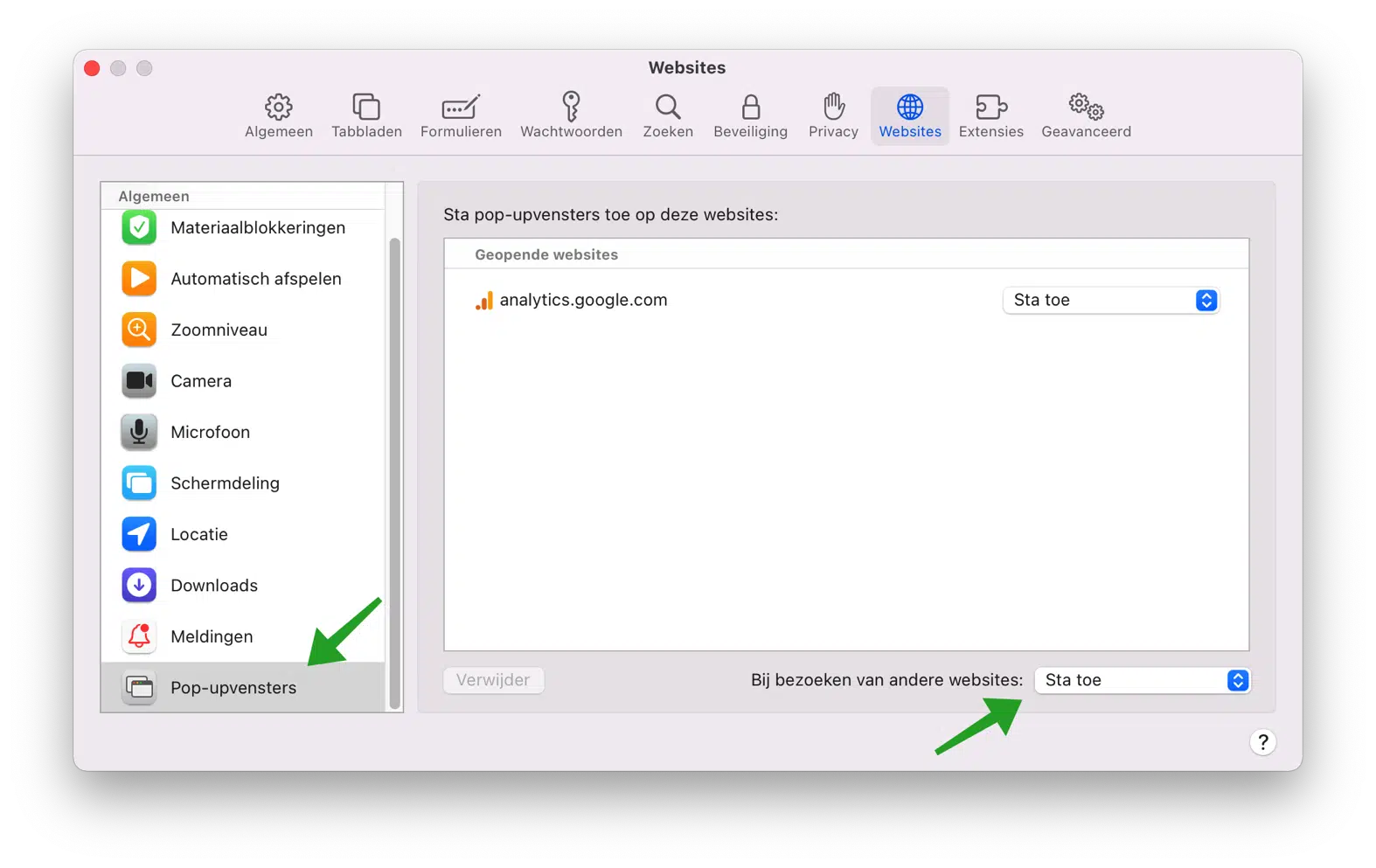 Pop-ups toestaan in Safari