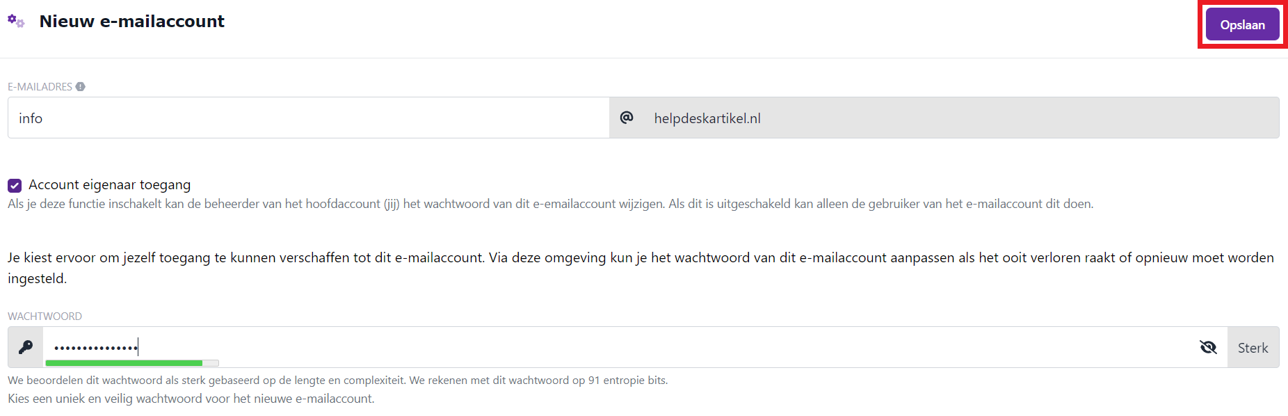 Nieuw e-mailaccount scherm - ingevuld met wachtwoord - opslaan.png