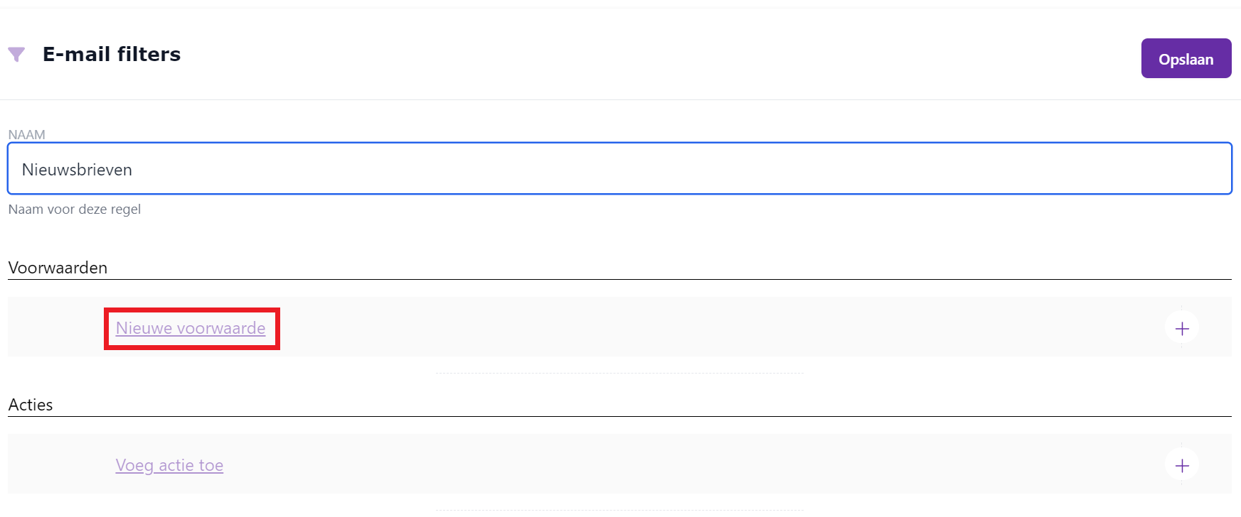 E-mailfilter instellen - Nieuwsbrieven - Nieuwe voorwaarde.png