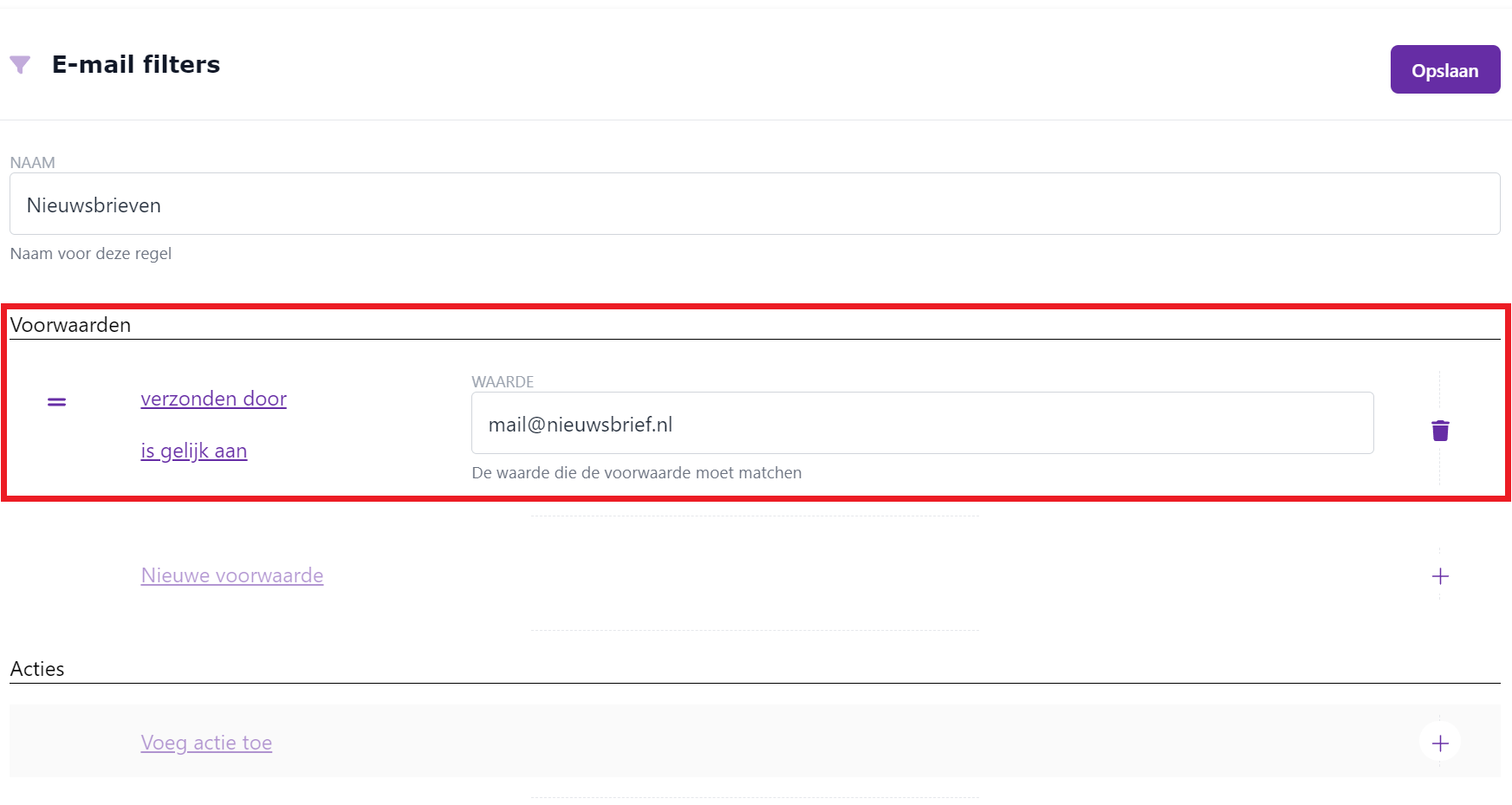 E-mailfilter instellen - Nieuwsbrieven - Nieuwe voorwaarde ingevuld.png