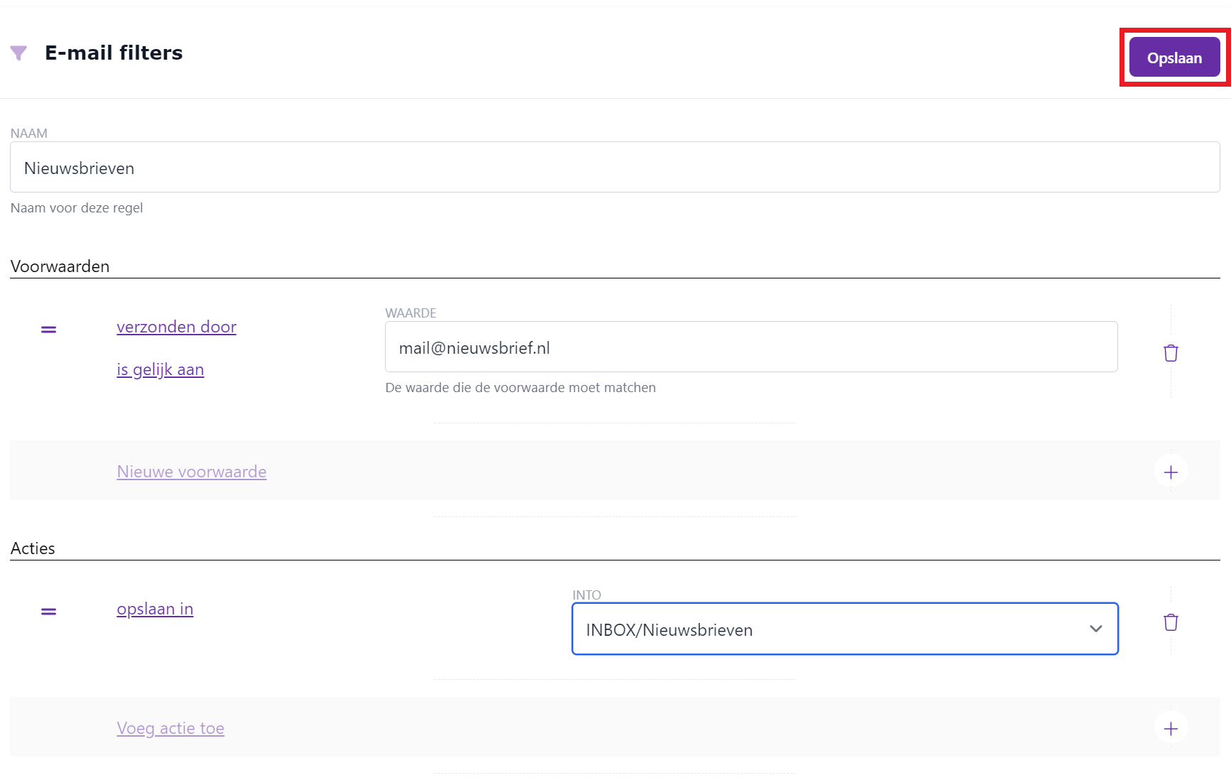 E-mailfilter instellen - Nieuwsbrieven - Opslaan.png