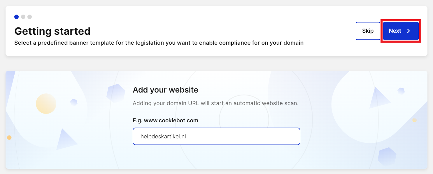 Cookiebot - Getting started - Domain name - Next.png