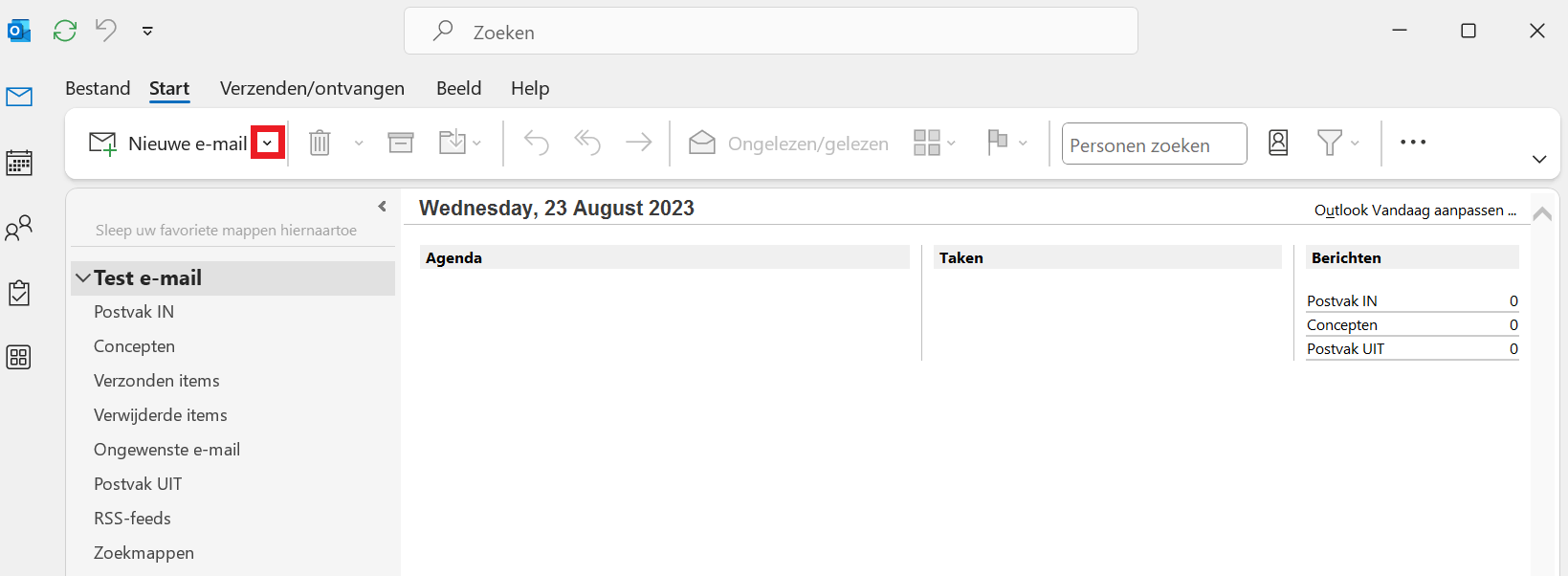 Outlook - Startpagina - Dropdown nieuwe e-mail.png