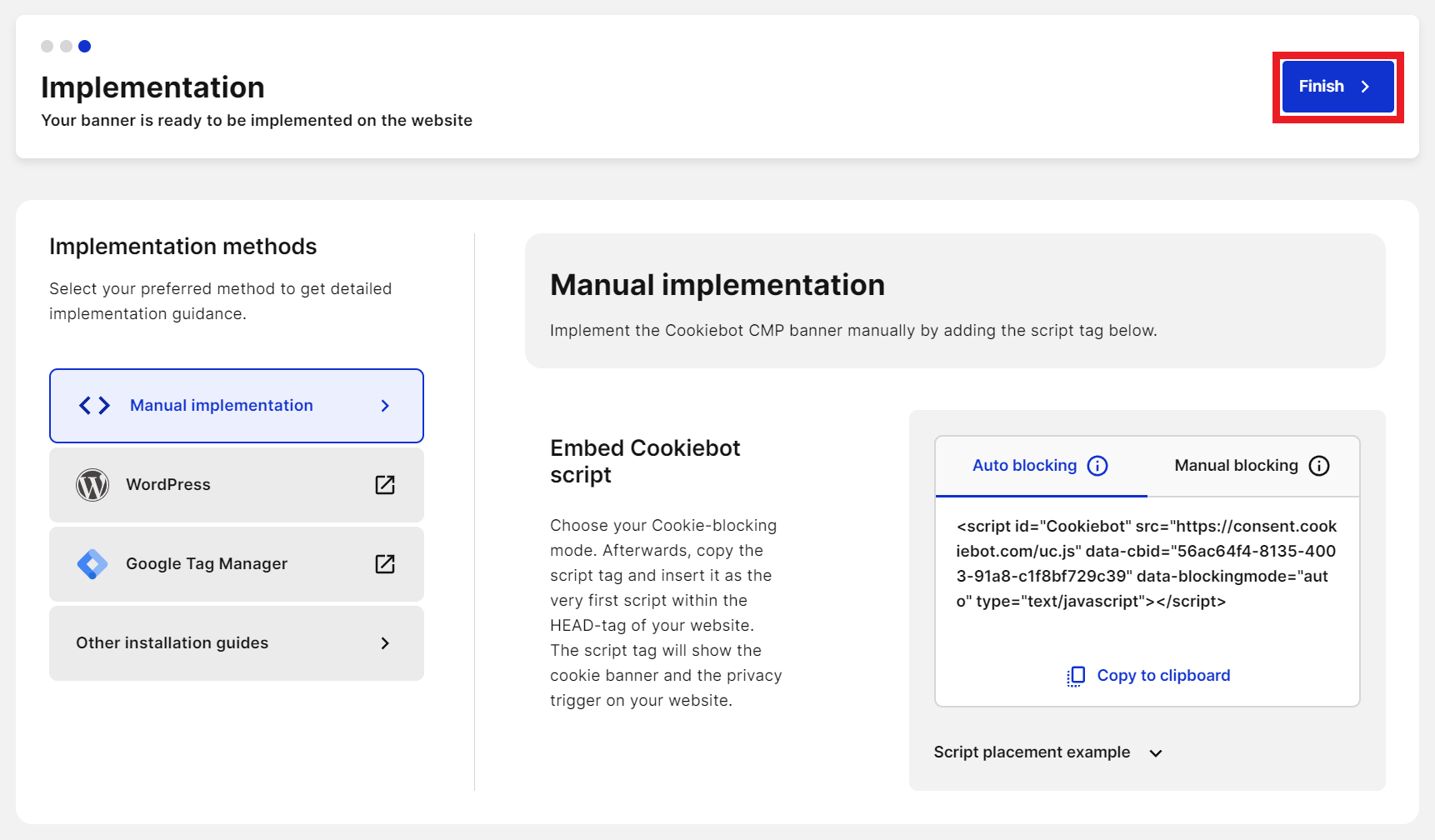 Cookiebot - Getting started - Implementation - Finish.png