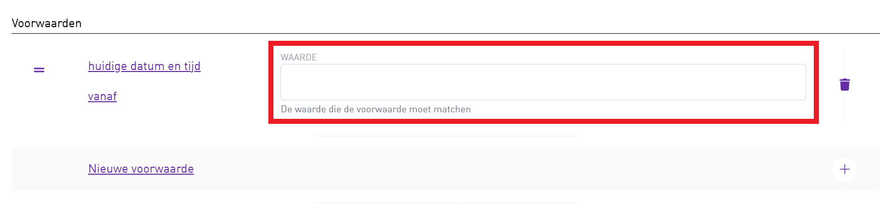 Out of Office - Nieuwe voorwaarde - is gelijk aan - vanaf - waarde invullen.png