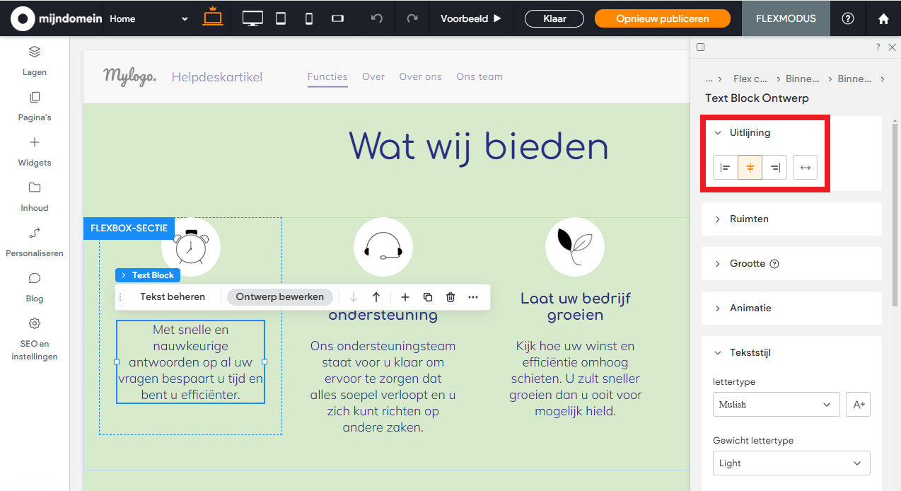 Websitemaker - Flexmodus - Uitlijning opties.png