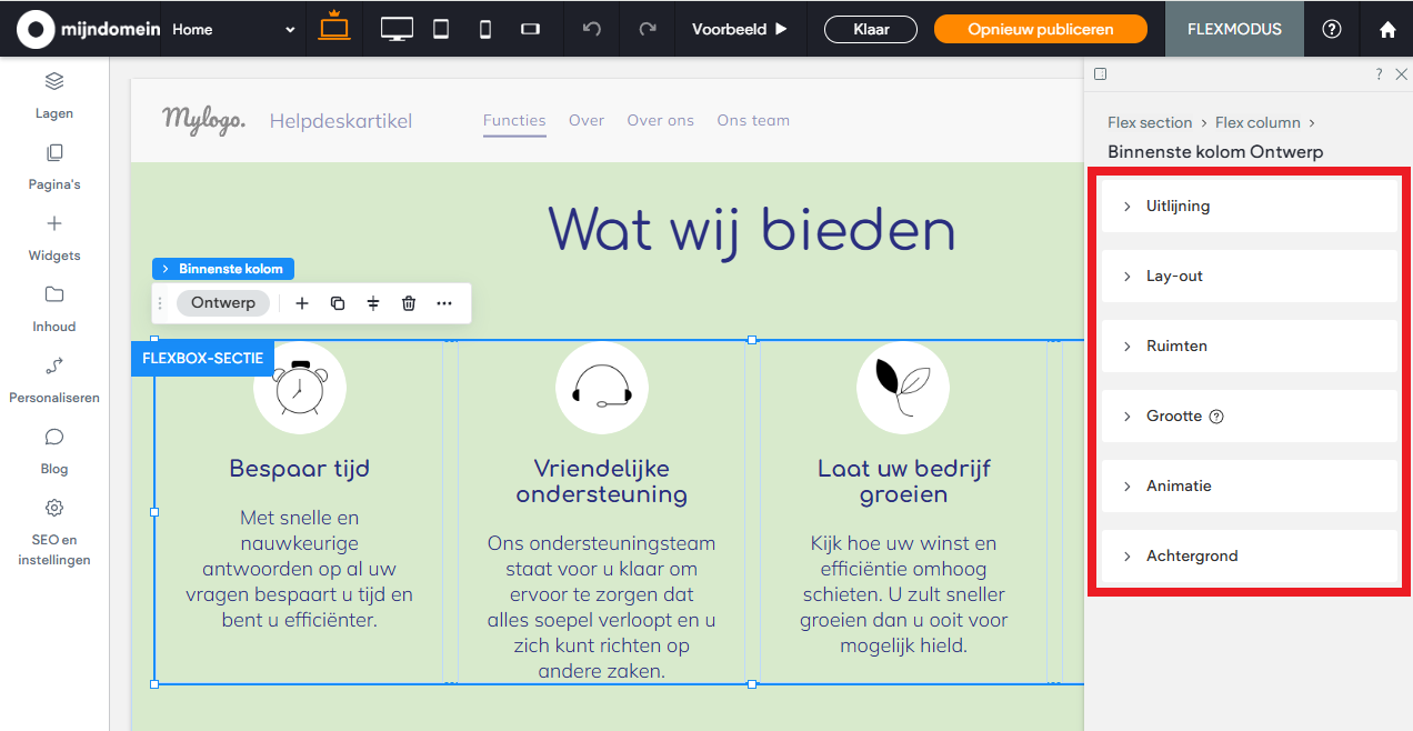 Websitemaker - Flexmodus - Onderdelen ontwerpvenster.png