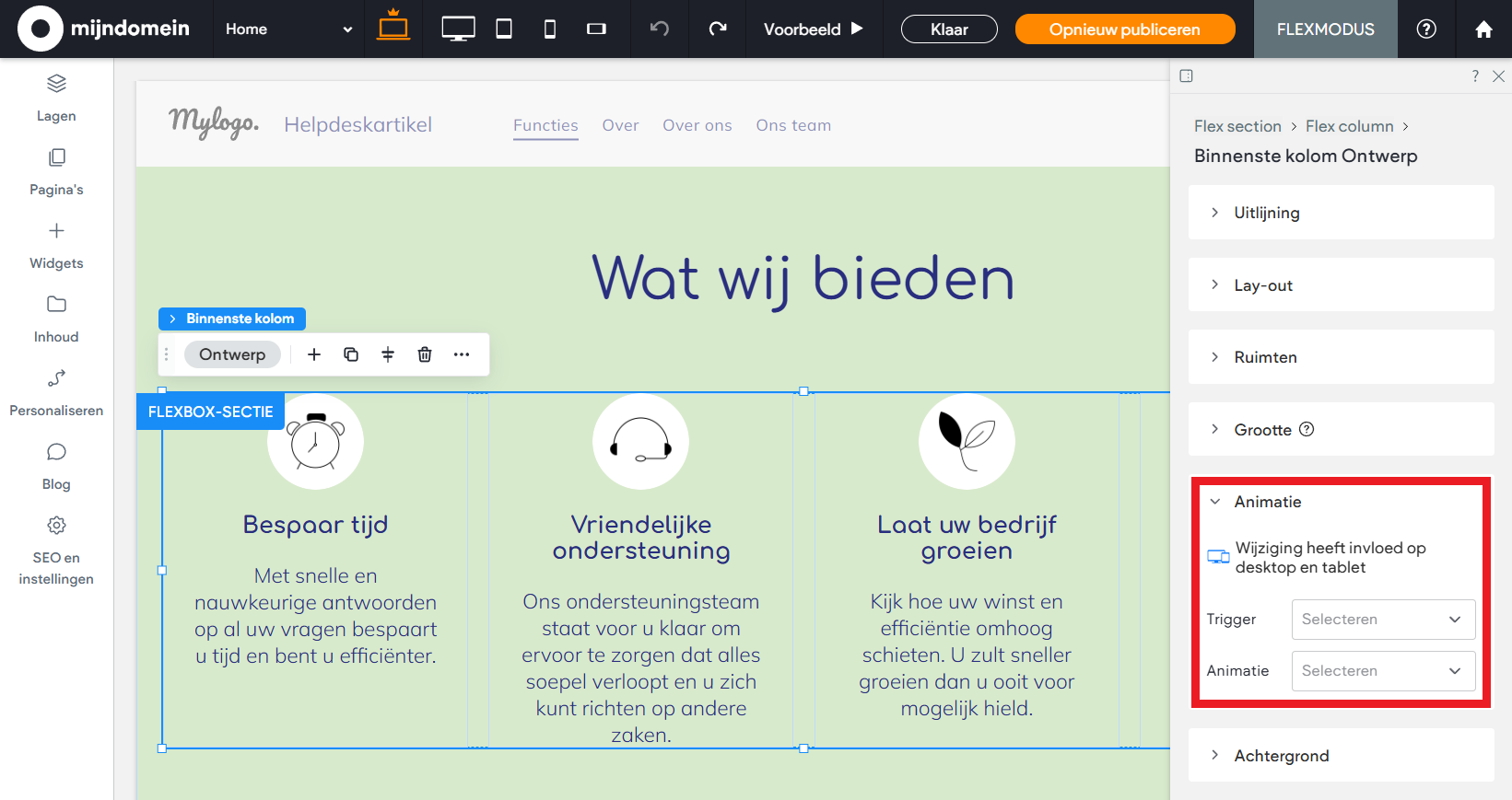 Websitemaker - Flexmodus - Animatie instellen.png