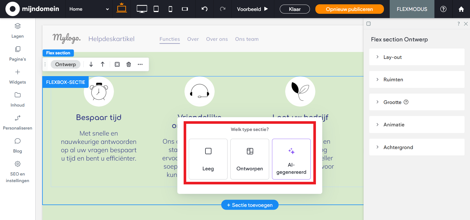 Websitemaker - Flexmodus - Welk type sectie.png