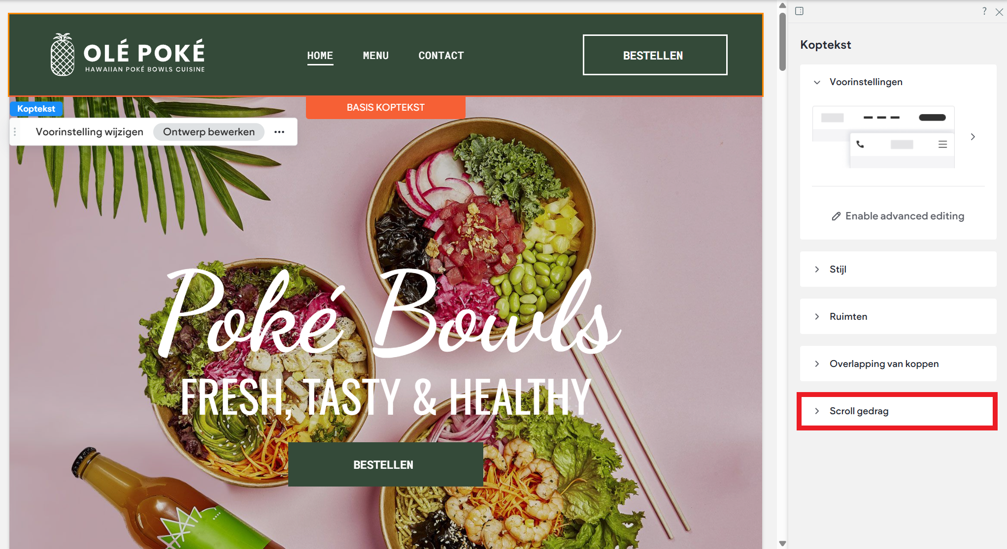 Websitemaker - Koptekst ontwerppaneel - Scroll gedrag.png